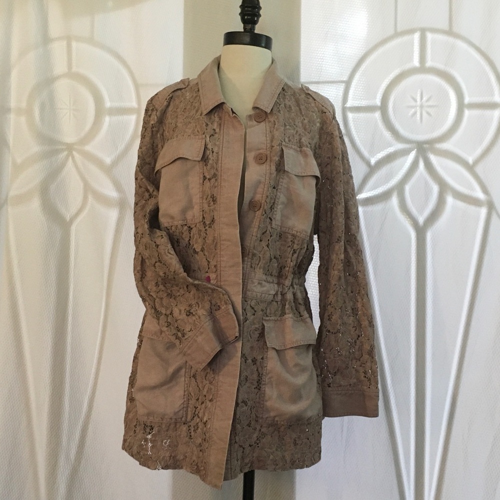 Lace-Panel Utility Jacket in Dusty Rose